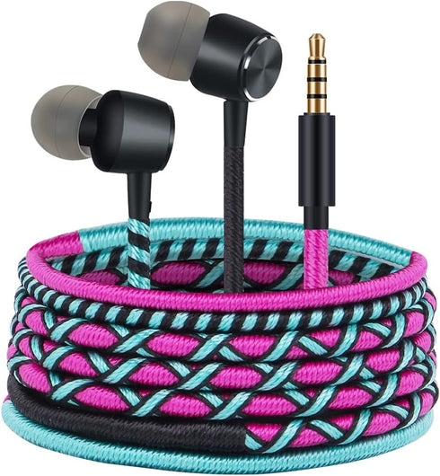 URIZONS Colorful Fun in-Ear wired Earbuds Headphones - with Microphone for iPhone MP3 Laptop Tablets Fabric Braided Headset for Students(7#)...