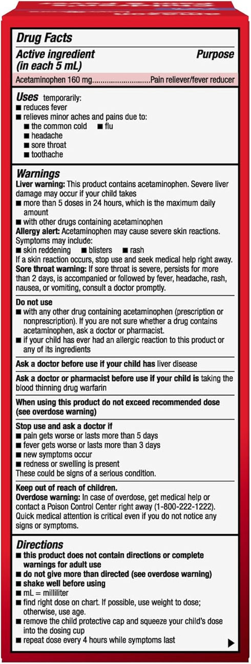 Amazon Basic Care Children's Pain and Fever, Acetaminophen 160 mg per 5 mL Oral Suspension, Grape Flavor, 8 fl oz...