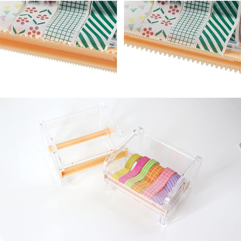 N&P SQian 2 Pack Transparent Visible Desktop Multi Washi Tape Dispenser, Desktop Acrylic Roll Tape Storage Box Holder Organizer Cutter for Office ...