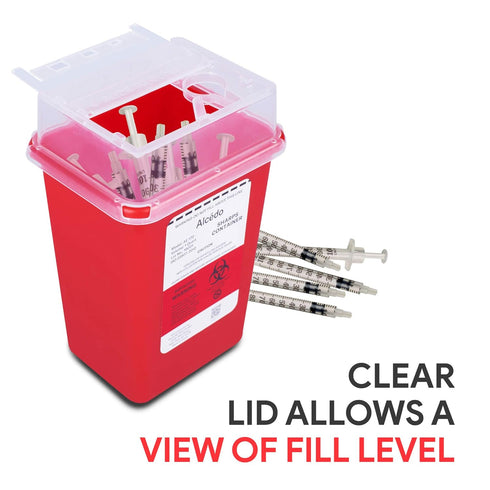 Sharps Container for Home Use and Professional 1 Quart (3-Pack) by Alcedo | Biohazard Needle and Syringe Disposal | Small Portable Container for T...