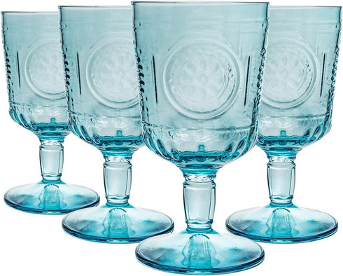 Bormioli Rocco Romantic Set Of 4 Stemware Glasses, 10.75 Oz. Colored Crystal Glass, Light Blue, Made In Italy....
