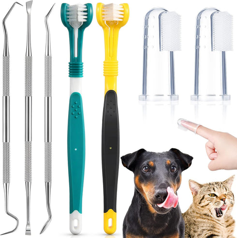 7 Pieces Dog Teeth Cleaning Kit Includes Dental Tooth Scaler and Scraper Stainless Steel Tarter Remover Scraper 3 Head Dog Toothbrush and Silicone...