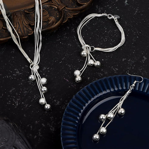 3 Pack Italian Silver Chain Necklace for Women Silver Five-line Chain Necklace Bracelet Drop Dangle Earrings Jewelry Set for Wedding Party Prom Bi...