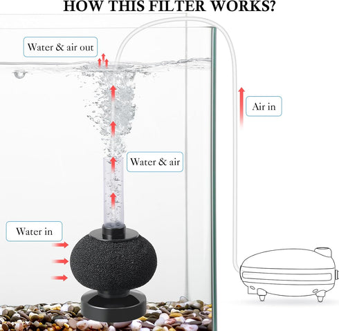 HITOP 2 Pack Aquarium Bio Sponge Filter: 4in Mini Air-Powered Fish Tank Filter, Quiet Small Sponge Filter for up to 15gallon Fish Tank, Betta Tank...