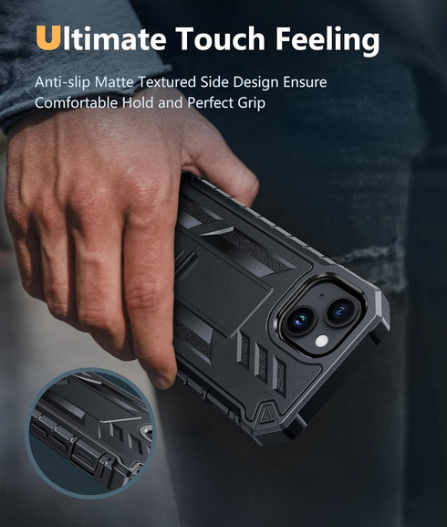 FNTCASE for iPhone 15 Phone Case: Military Grade Shockproof Full Protection Hard Phonecase with Kickstand - Dual Layer Matte Textured Drop Proof R...