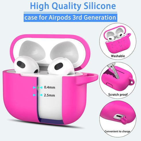 AirPods 3rd Generation Case Cover 2021, Military Grade Anti-Fall Soft Silicone Shock-Absorbing Protective AirPods 3 Case Skin with Keychain and Cl...