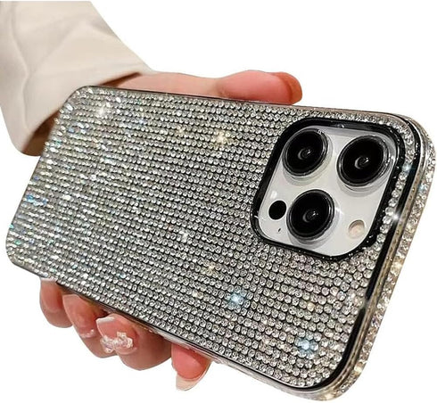 Casechics Compatible with iPhone Case,Crystal Glitter Diamond Protection Bling Sparkle Rhinestone Soft Shockproof Cover Phone Case (White,iPhone 1...