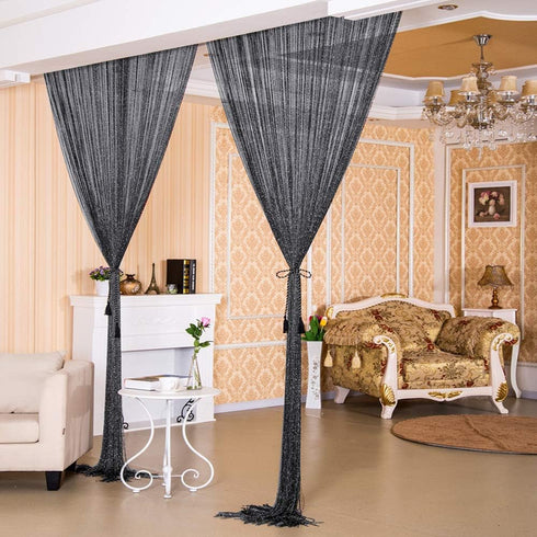 Decorative Door String Curtains Wall Panel Tassels Blinds Room Divider for Wedding Party Restaurant Home (Black, 39.4" x78.7")...