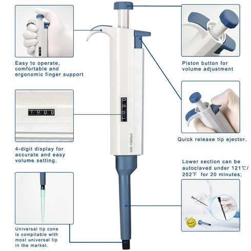 Micropipette 0.1-2.5ul, Adjustable Pipettor for Laboratory, Single Channel Lab Pipette,Half-Autoclavable...