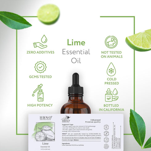HBNO Lime Essential Oil - Huge 4 oz (120ml) Value Size - Natural Lime Oil, Cold Pressed - Perfect for Cleaning, Aromatherapy, DIY, Soap & Diffuser...