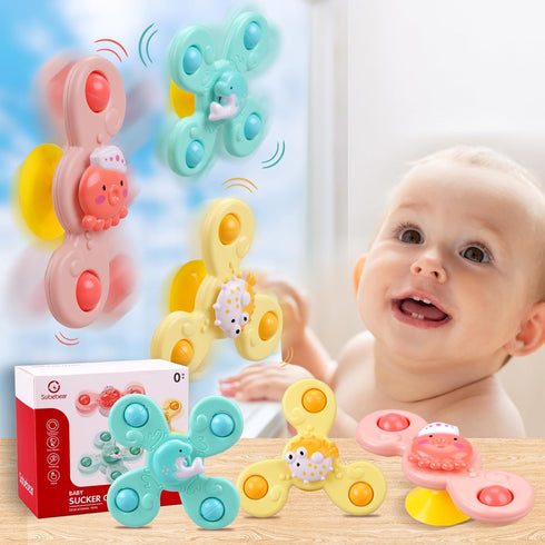 Suction Cup Toy for Baby,3 Pcs Spinning Toy Early Education Bathtub Toy Sea Animals Design Super Suction Intelligence Development High Chair Toys ...