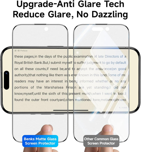 BENKS 2 Pack Matte Screen Protector Compatible with iPhone 15 Pro Max 6.7 inch, Anti-Glare Anti-Fingerprint Tempered Glass with Install Frame, Smo...