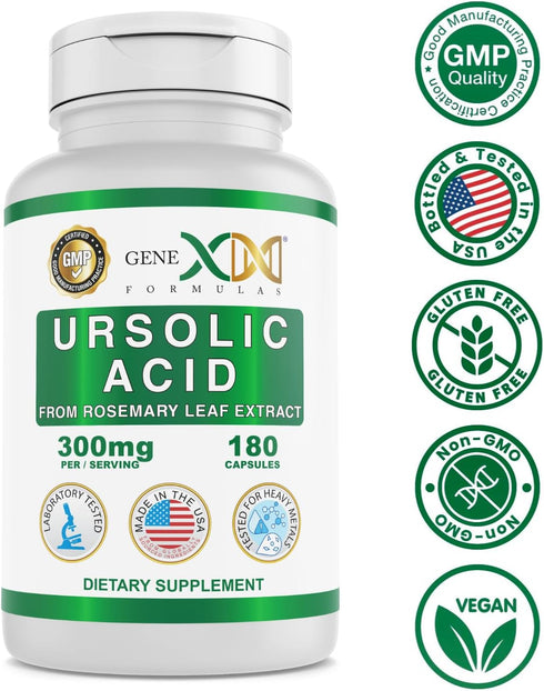 GENEX Ursolic Acid 300mg (180 Capsules) Ursolic Acid Sourced from Rosemary Extract - Non-GMO, Gluten Free, Vegetarian…...
