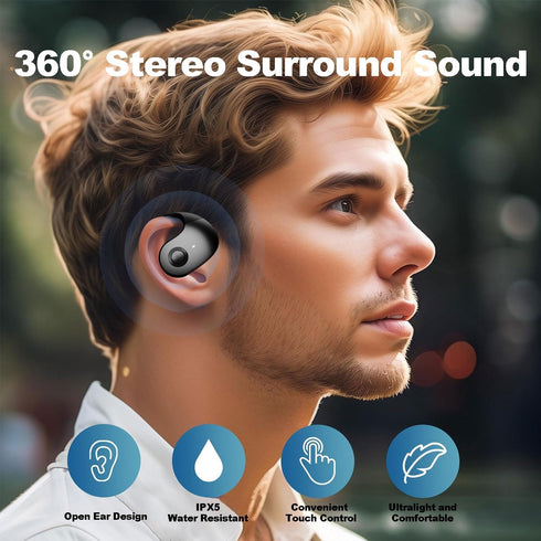 NEW Ultra Bone Conduction Earphones Open Earbuds with Immersive Audio Clear Call, Wireless Bluetooth Ear buds Stable Fit, Robust Bass, Sweat-Proof...