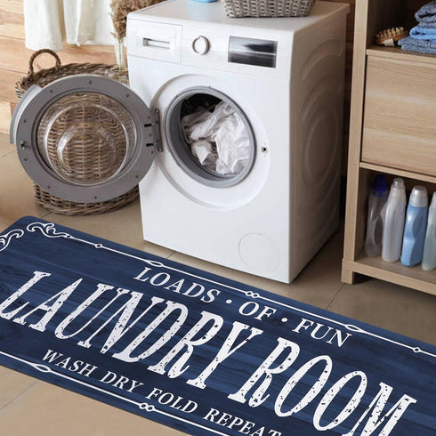 Cekene Laundry Room Runner Rug 20"x59" Non Slip Farmhouse Laundry Rug Runner Washable Laundry Mats with Rubber Backing Blue Kitchen Rug Carpet Run...