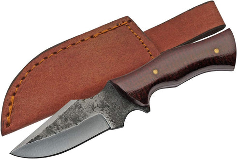 6.25" Fixed Blade Full-Tang Carbon Steel Blacksmith Style Outdoor Hunting/Skinning Knife with Sheath, Brown...