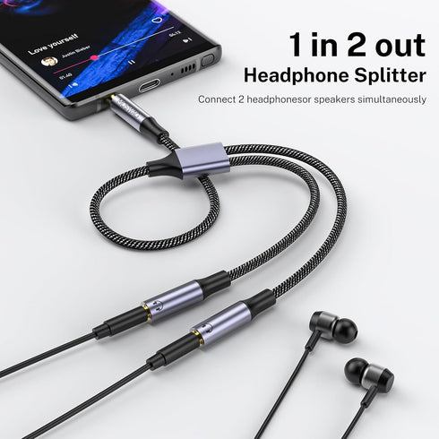 MOSWAG Headphone Splitter 3.5mm Stereo to Dual 3.5mm Female Headphone Jack Audio Stereo, Extension Cable Audio Stereo Y Splitter Compatible with i...