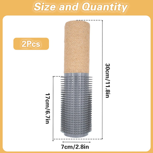 2 PCS Cat Scratching Post with Self Groomer Cat Brush, Jute Twine Vertical Scratcher Posts for Indoor Cats and Kittens, 11.8 Inches Cat Scratch Po...