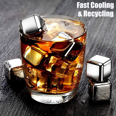 DERGUAM 8 Packs Fast-cooling 304 Stainless Steel Ice Cubes Whiskey Stones Whiskey Rocks With Wine Opener, Nonslip Ice Tong & Freezer Storage Tray ...