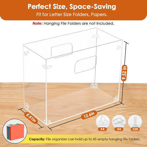 MaxGear File Organizer Box, Acrylic Hanging File Folder Organizer for Letter Size, Portable File Box with Handles, Desktop Clear Hanging Folder Or...