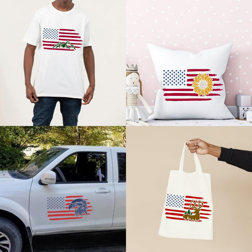 12 Pcs American Flag Stencils, We The People Flag Stencil Sunflower Eagle Mountain Bear Deer 1776 American Flag Templates for Painting on Wood Wal...
