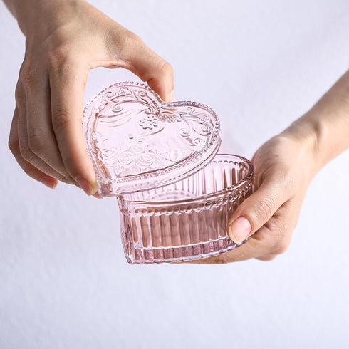 Gaolinci Crystal Glass Heart-Shaped Storage Box Embossed Jewelry Box Candy Box with Lid...