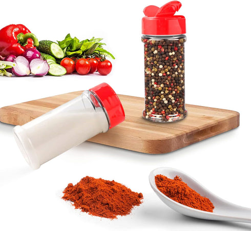 RoyalHouse 12 Pack 5.5 Oz Plastic Spice Jars with Red Cap, Clear and Safe Plastic Bottle Containers with Shaker Lids for Storing Spice, Herbs and ...