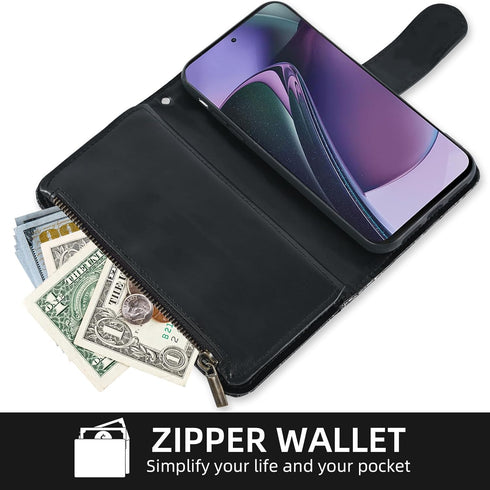 Asuwish Phone Case for Motorola Moto G Stylus 4G 2023 Wallet Cover with Screen Protector and Wrist Strap Bling Glitter Leather Flip Zipper Card Ho...