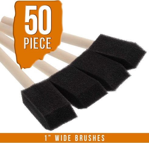 US Art Supply 1 inch Foam Sponge Wood Handle Paint Brush Set (Value Pack of 50) - Lightweight, Durable and Great for Acrylics, Stains, Varnishes, ...