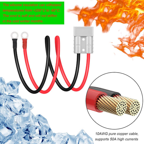 Battery Connector 50A 600V Plug with O-Ring Battery Connector Cable 10AWG 50cm Cable Charging Plug for Forklift Plug for Trailer Winches for Carav...