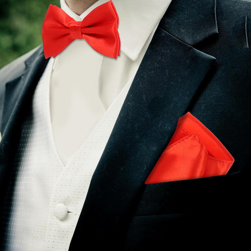 Kisangel 3pcs Cummerbund and Bow Tie Set Bow Tie Hanky Set Cummerbund, Bow Tie, Handkerchief for Party Wedding (Red)...