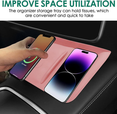 Center Console Wireless Charging Silicone Mat Compatible with Tesla Model 3 2024 Accessories Waterproof Cover Interior Pad Non-Slip Mats Phone Tra...