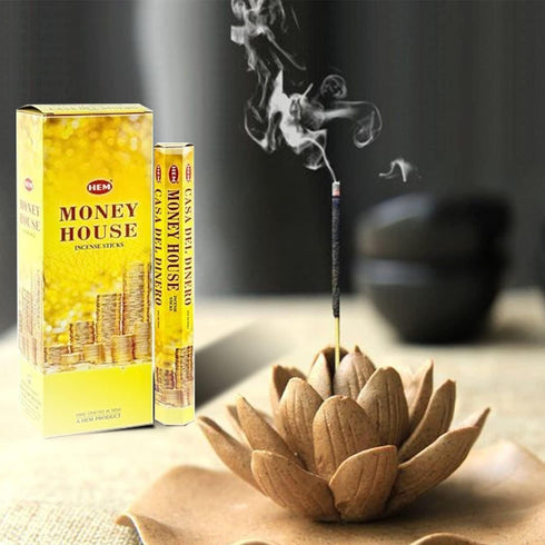 Hem Money House Incense Sticks (120 Sticks, 6 Boxes Inside) - 9 Inches Long, 20g per Box - Attract Positive Energy and Abundance Into Your Life....
