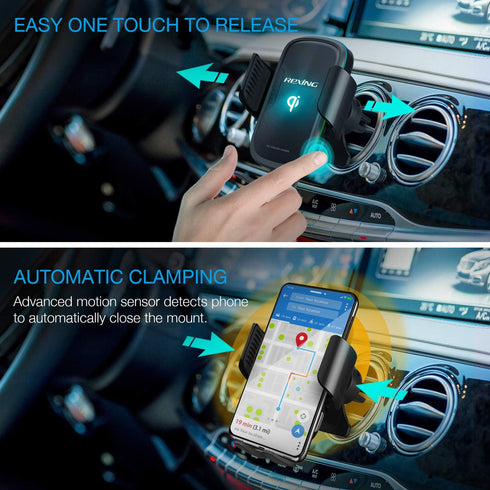 X5 Motorized Qi Car Mount - 15W/7.5W Wireless Charging, Auto Sensing Clamping, Windshield & Air Vent | iPhone, Android & Galaxy Smartphones (No Ca...