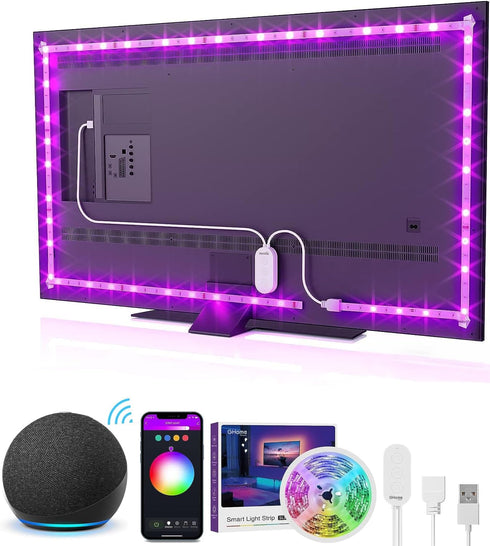 GHome Smart SL1 TV LED Backlight, Smart WiFi Strip Light Compatible with Alexa and Google Home, App Control, Music Sync 16 Million Rgb Red Green B...