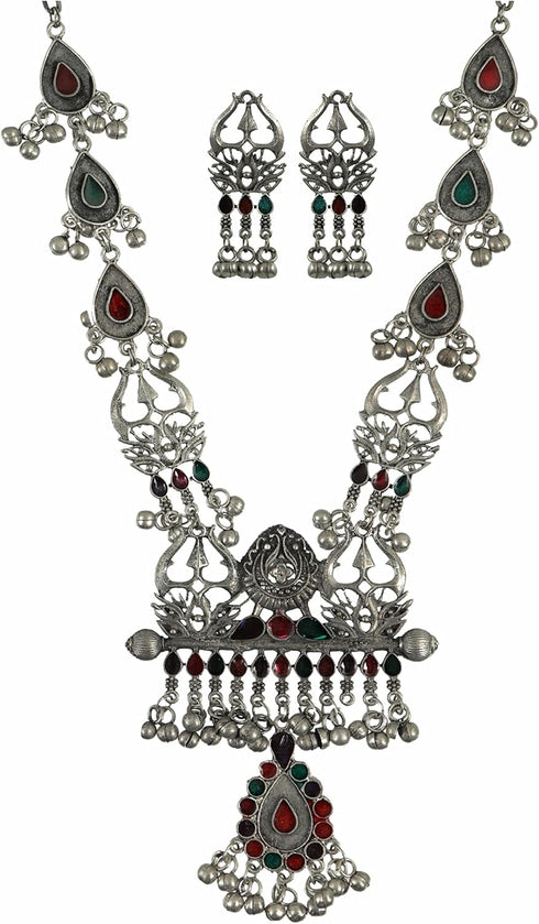 Ethnic Designer Traditional Indian Afghani Antique Silver Oxidized Black Polish Trishul Long Necklace Jewelry...