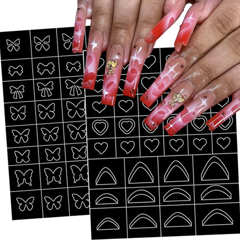 8 Pcs French Tip Manicure Edge Auxiliary Line Nail Art Stickers Heart Butterfly Flowers Nail Design Airbrush Nail Stencils Stickers for Nail Art S...