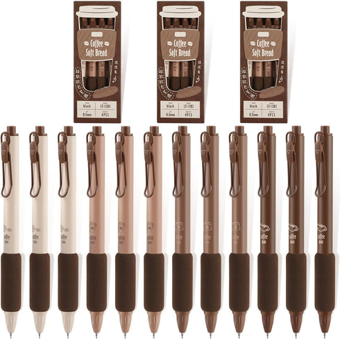 12 Pcs Retractable Quick Dry Ink Pens Comfortable Writing Coffee Pens 0.5 mm Fine Point Black Ink Cute Pens Mechanical Pen for Office School Gifts...