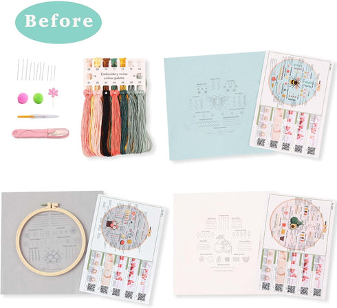 REEWISLY 3 pcs of Embroidery kit with Patterns and Instructions, DIY Adult Beginner Cross Stitch Kits, Including 1 Plastic Embroidery Hoop, 1 Pair...