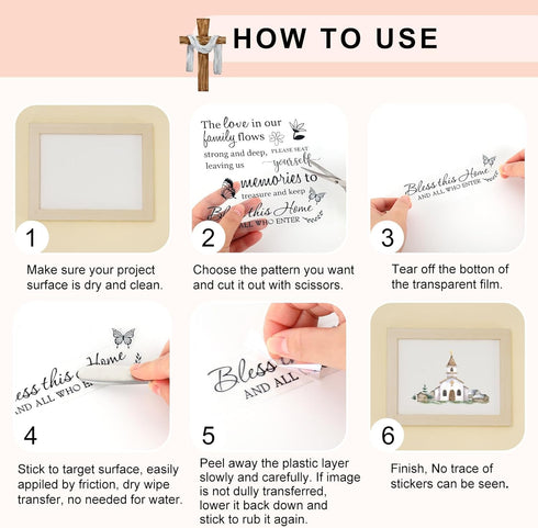 Whaline 10 Sheet Christian Bible Rub on Transfer for Crafts Church Cross Floral Candle Rub on Transfer Inspirational Religious Furniture Decal for...