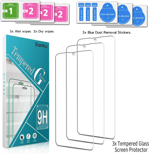 Slanku [3 Pack for Samsung Galaxy S23 FE 5G Tempered Glass Screen Protector Film, Support Fingerprint Unlock, Case Friendly, Anti-Scratch...