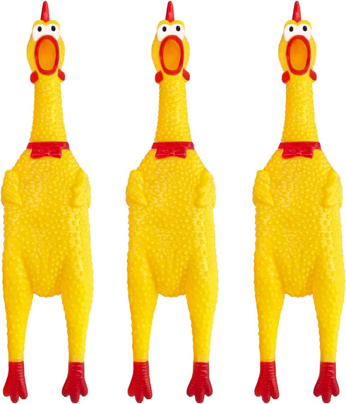 3 Pcs Large Squeeze Rubber Chicken,Yellow Screaming Chicken Dog Toys,Squawking Chicken Toys,Rubber Squeaky Chicken Toys for Dogs,Prank Novelty Toy...