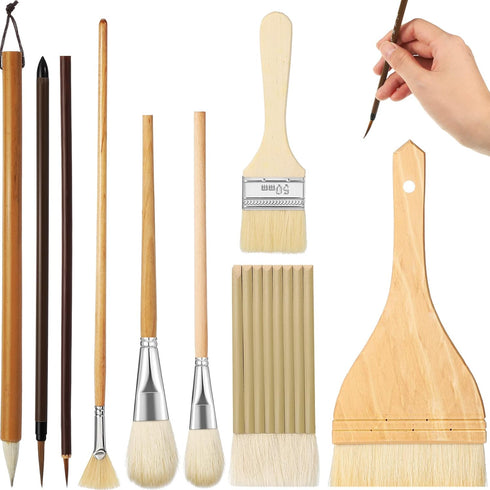 Geelin 9 Pcs Pottery Glaze Brushes Ceramic Brushes Set Different Shapes Glaze Brushes for Pottery Acrylic Watercolor Wool Bristle Art Paintbrush S...