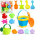 3 otters 15PCS Foldable Beach Bucket, Sand Toys Set Foldable Pail Colorful Beach Bucket with Sand Molds Collapsible Silicone Buckets...