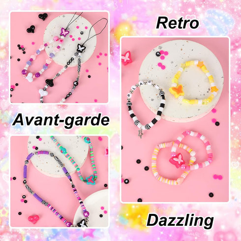 QUEFE Clay Beads Bracelet Making Kit, 15 Colors Clay Beads Friendship Bracelet Kit, Flat Polymer Heishi Beads for Jewelry Bracelet Necklace Chains...
