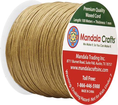 Mandala Crafts 1mm 109 Yards Tan Cotton Waxed Cord for Jewelry Making Bracelet Cord Waxed String - Beading String Thread Jewelry Cords for Necklac...