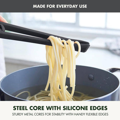GreenPan Silicone Tong, Cooking Grilling Serving, Salad, Kitchen Utensil, Flexible Rubber Nonstick Cookware, Rigid Steel Core, Heat-Resistant, Ant...