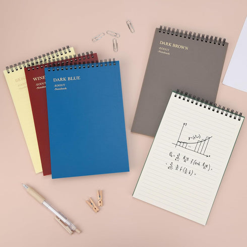 EOOUT 5pcs Top Spiral Steno Pads, 6x9 Top Spiral Notebook, Thick Plastic Hardcover 60 Sheets Note Pads with 7mm College Ruled Paper,5 Colors Writi...