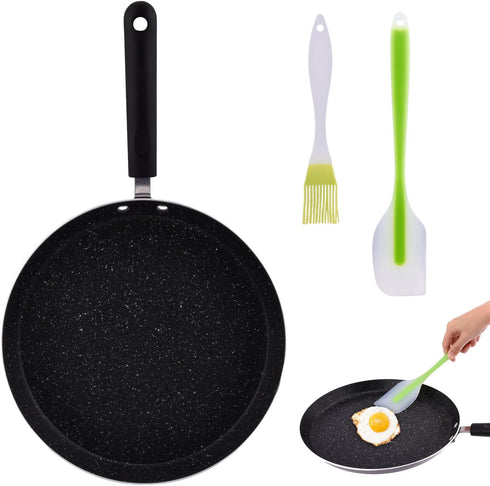 Nonstick Crepe Pan, 11 Inch Griddle Pan with Scraper & Oil Brush, Griddle Pancake Pan Tortilla Pan, for Cooking Eggs, Frying, Grill, Omelettes, Ea...