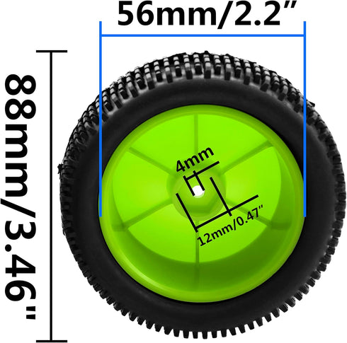 OD 88mm/3.46" Rubber Tire Front Rear Tyre & Plastic Wheel Rims 12mm Hex Hub Compatible with Redcat Tornado Shockwave HPI HSP Kyosho Losi 1/10 Scal...